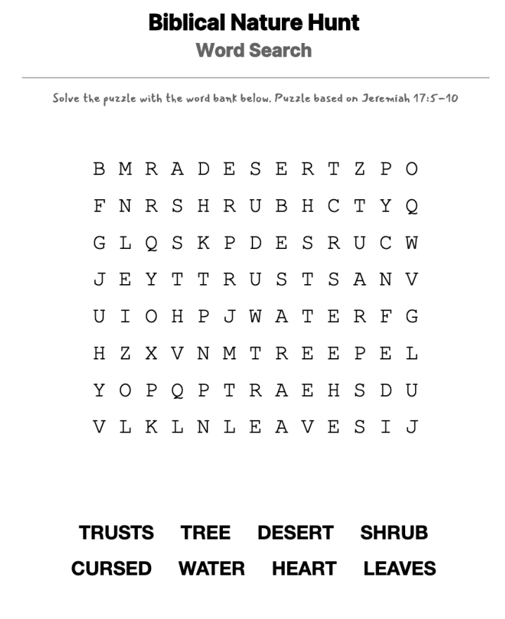 Trusting in God word-search